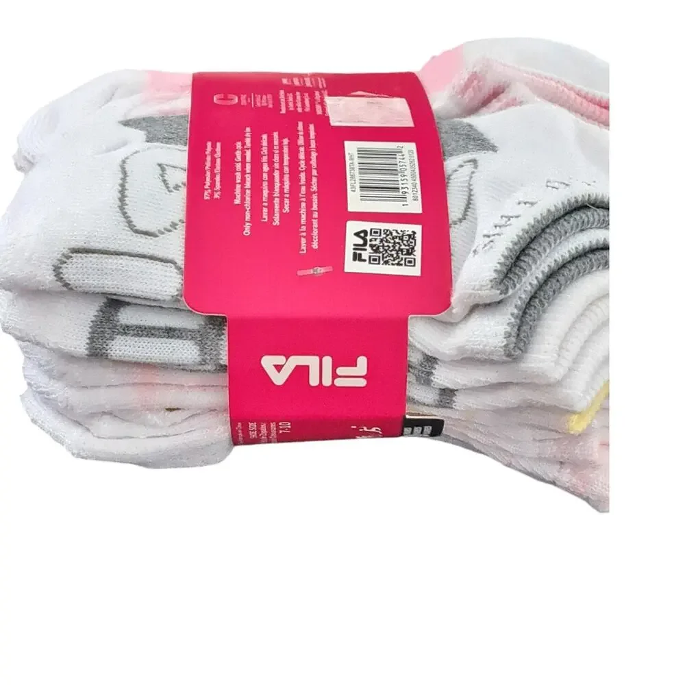 NWT Fila 10 Pairs Comfort Knit Soft Socks Bonus 3 Hair Ties Girls 7 to 10 Shoe